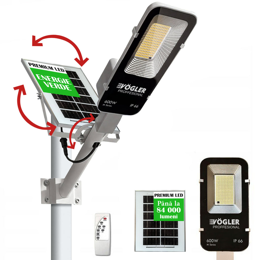 Lampă solară puternică, senzor crepuscular, telecomandă, Vögler Professional 600W
