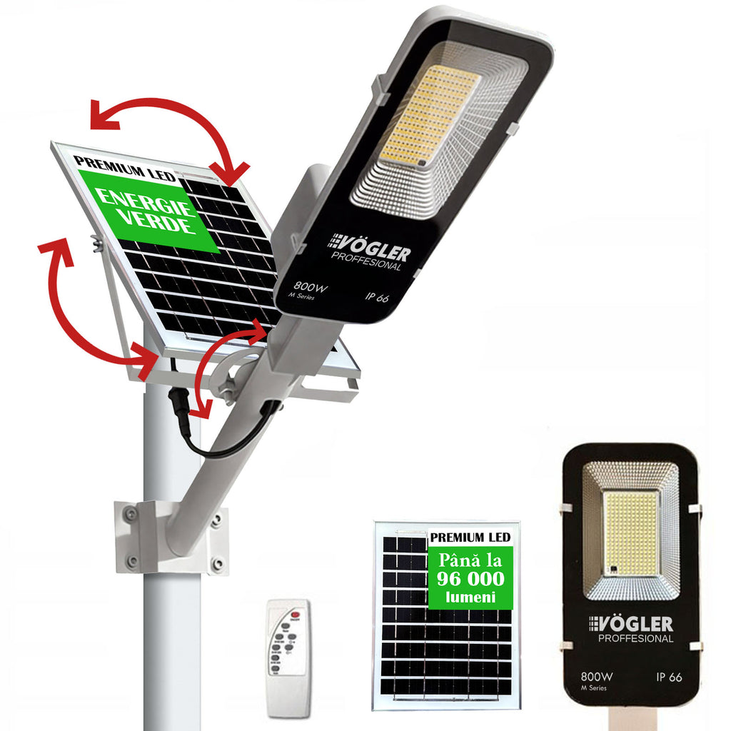 Lampă solară puternică, senzor crepuscular, telecomandă, Vögler Professional 800W