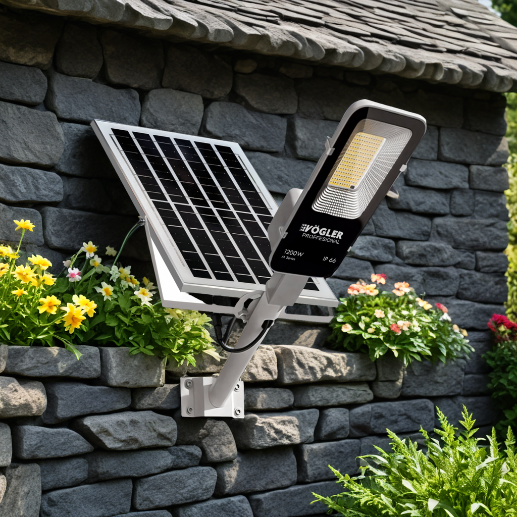 Lampă solară puternică, senzor crepuscular, telecomandă, Vögler Professional 1200W
