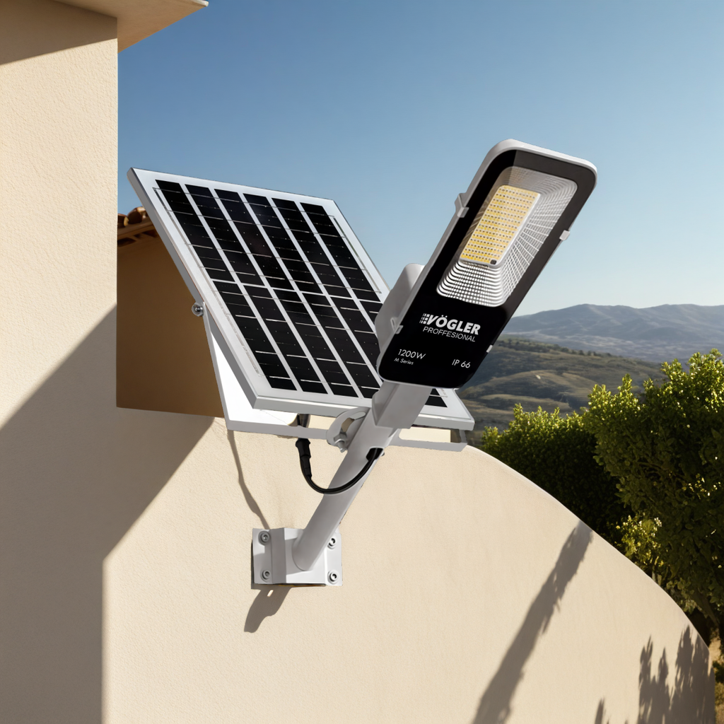 Lampă solară puternică, senzor crepuscular, telecomandă, Vögler Professional 1200W