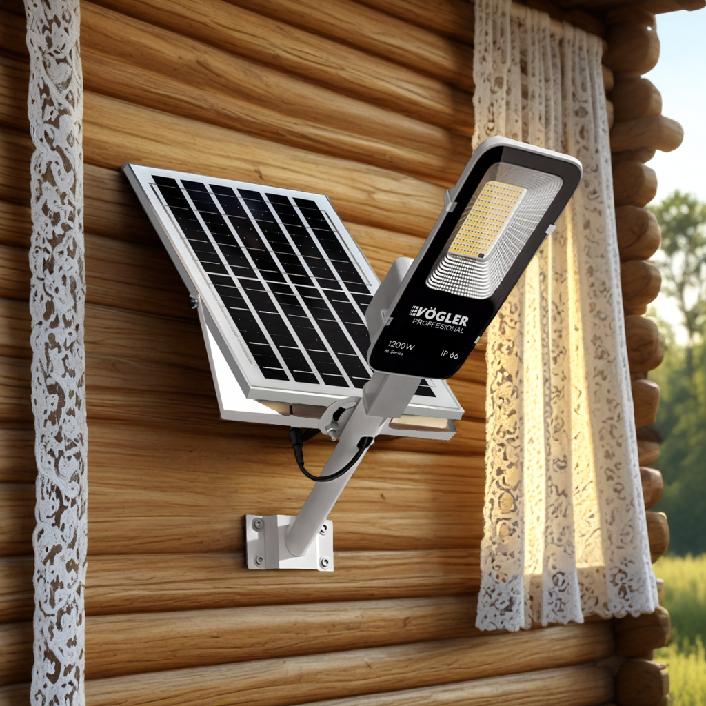 Lampă solară puternică, senzor crepuscular, telecomandă, Vögler Professional 1200W