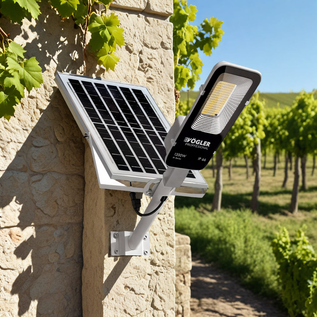 Lampă solară puternică, senzor crepuscular, telecomandă, Vögler Professional 1200W