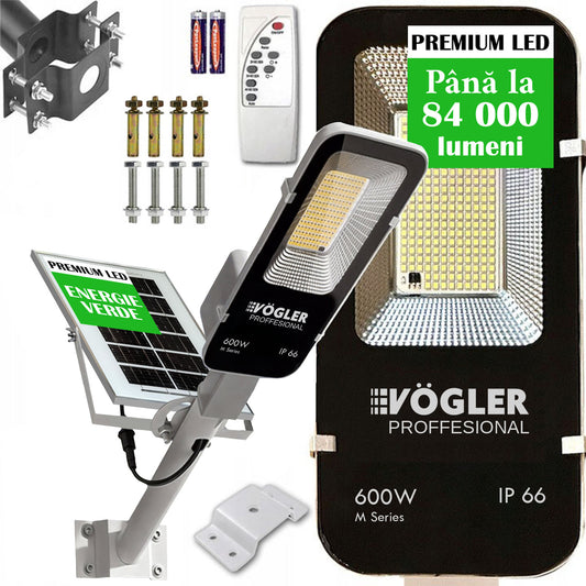 Lampă solară puternică, senzor crepuscular, telecomandă, Vögler Professional 600W