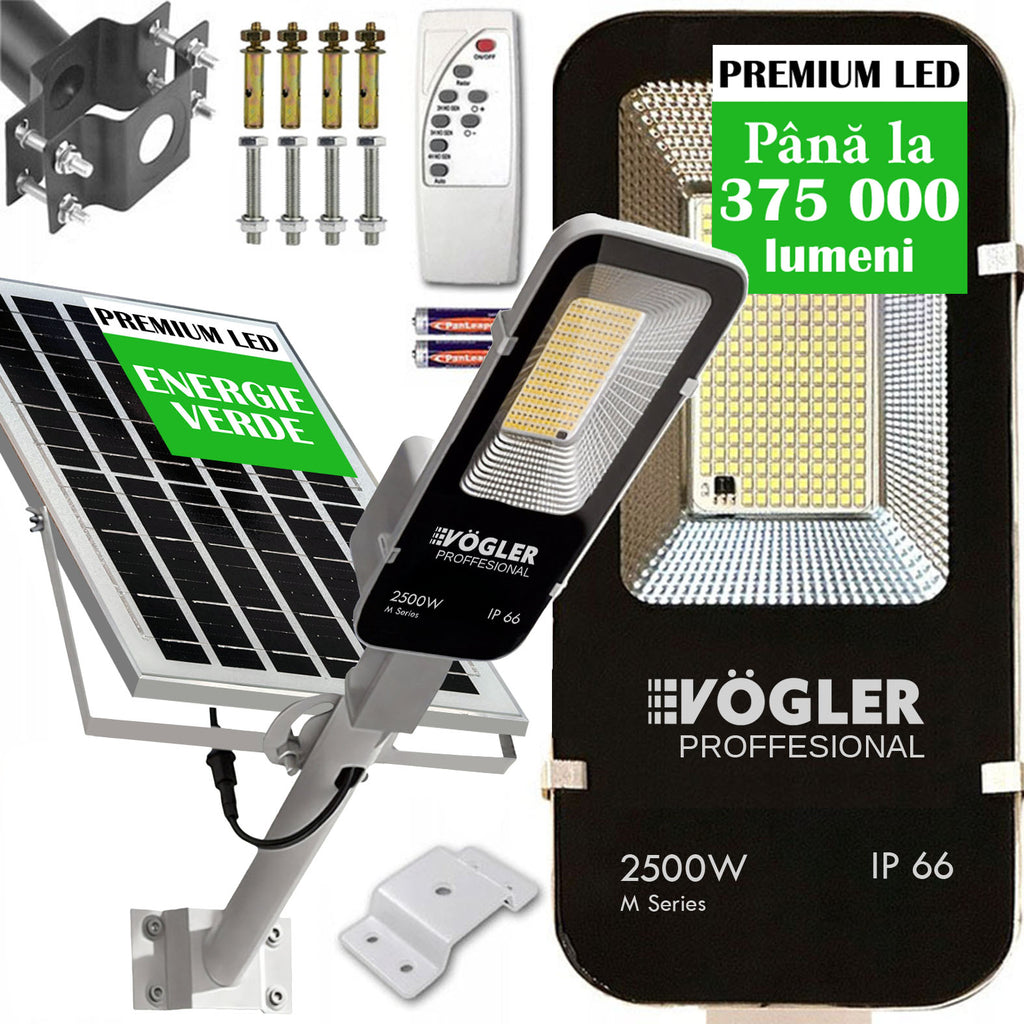 Lampă solară puternică, senzor crepuscular, telecomandă, Vögler Professional 2500W