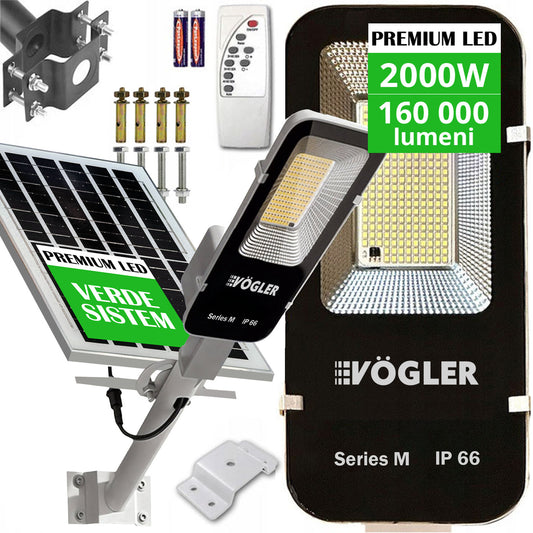 Lampă solară puternică, senzor crepuscular, telecomandă, Vögler Series M 2000W