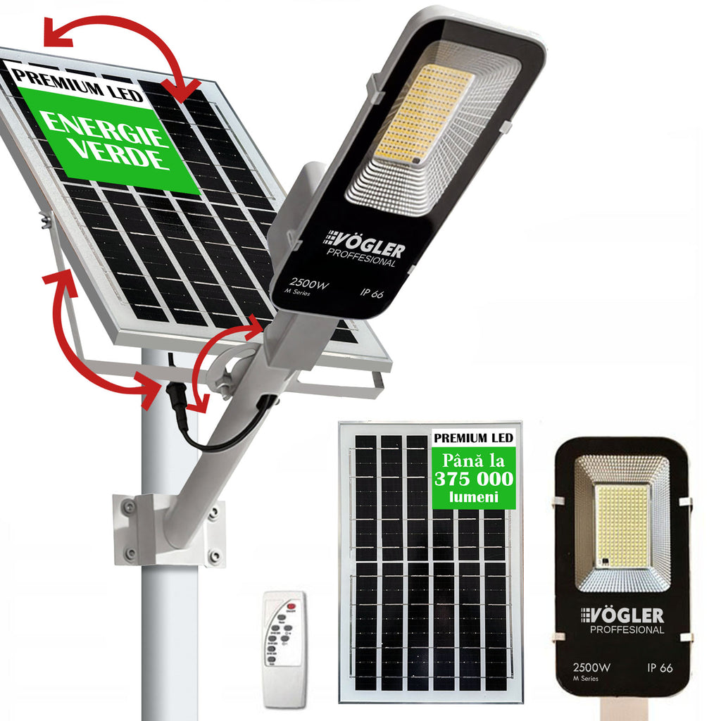 Lampă solară puternică, senzor crepuscular, telecomandă, Vögler Professional 2500W