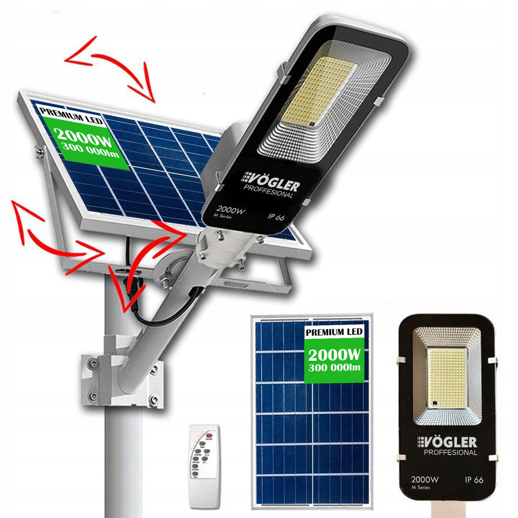 Lampă solară puternică, senzor crepuscular, telecomandă, Vögler Professional 2000W