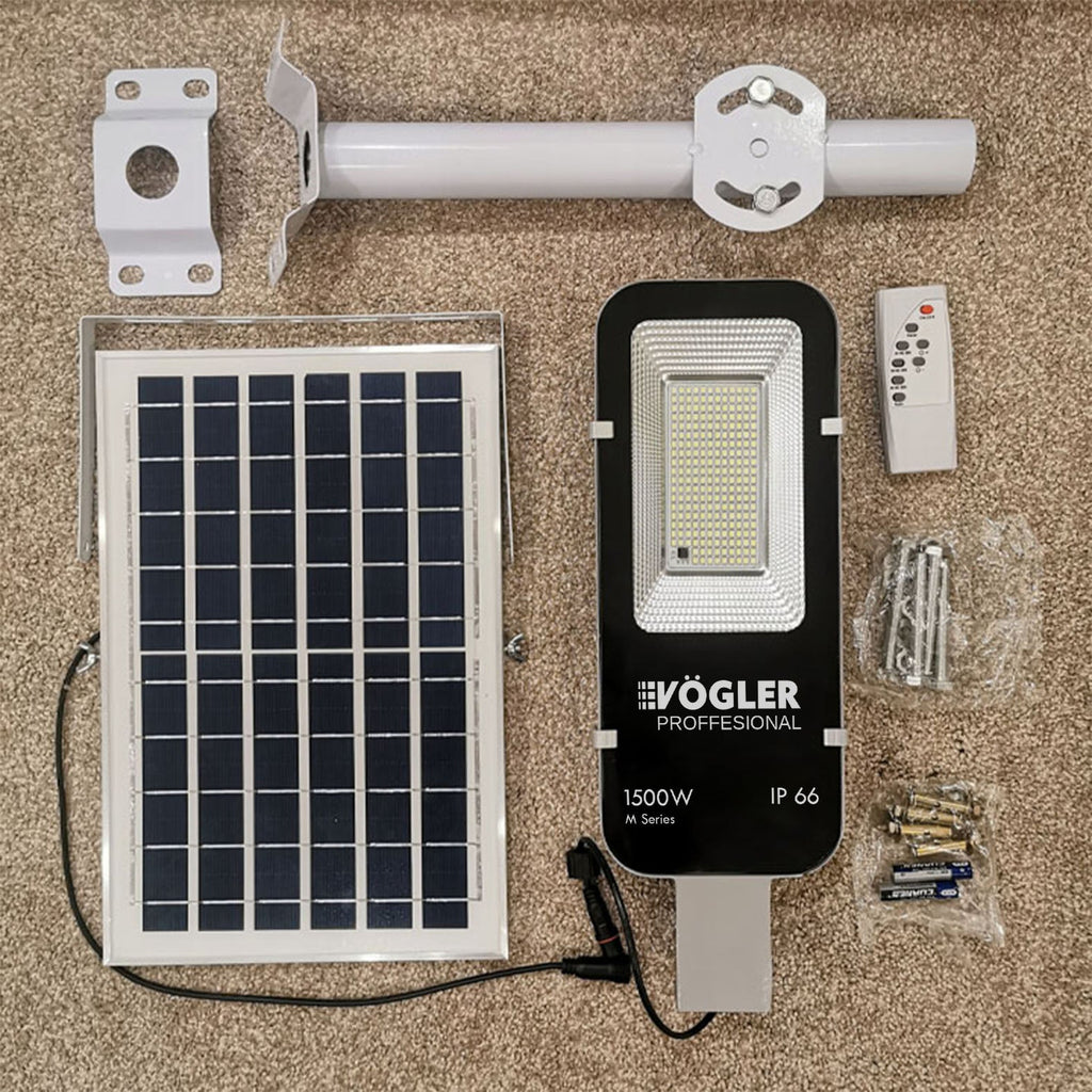 Lampă solară puternică, senzor crepuscular, telecomandă, Vögler Professional 1500W