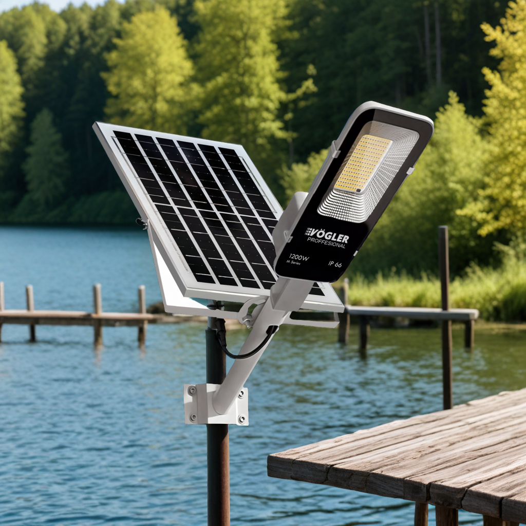Lampă solară puternică, senzor crepuscular, telecomandă, Vögler Professional 1200W