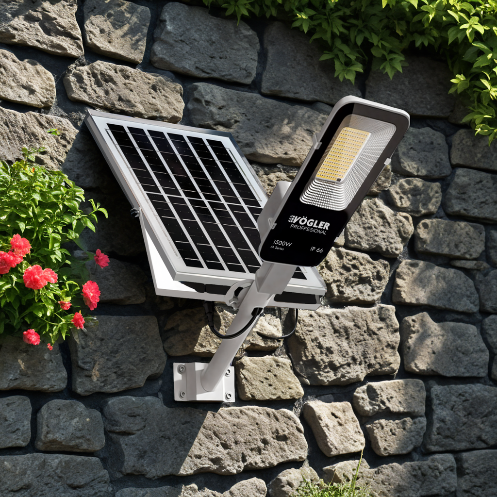 Lampă solară puternică, senzor crepuscular, telecomandă, Vögler Professional 1500W