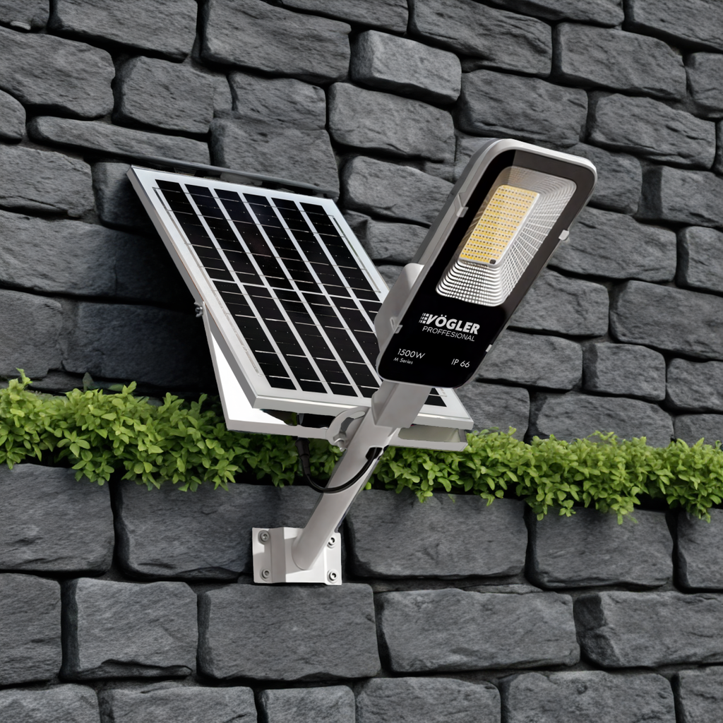 Lampă solară puternică, senzor crepuscular, telecomandă, Vögler Professional 1500W