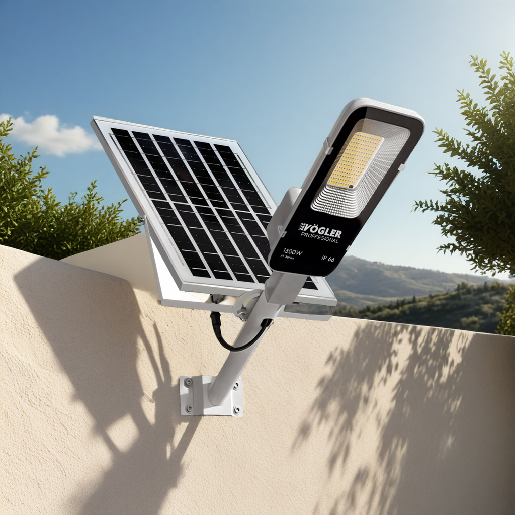 Lampă solară puternică, senzor crepuscular, telecomandă, Vögler Professional 1500W