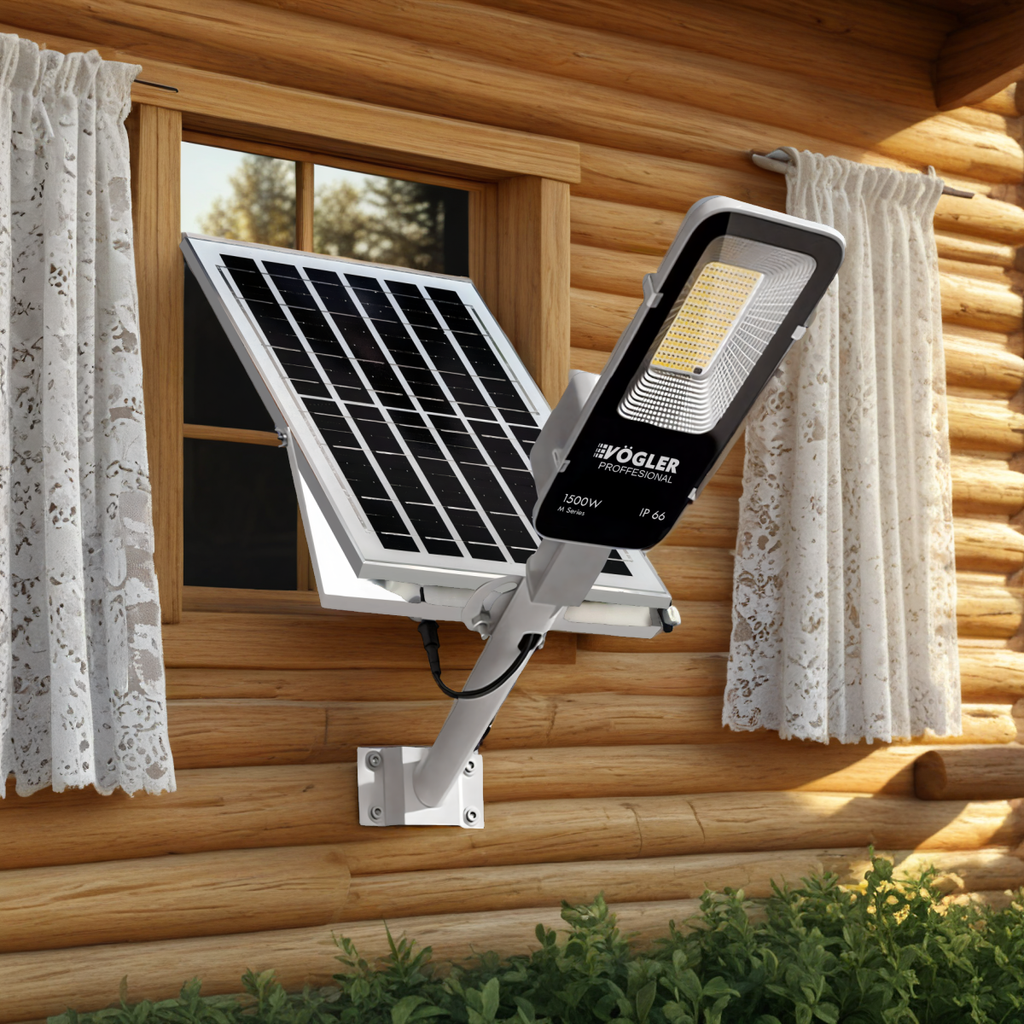 Lampă solară puternică, senzor crepuscular, telecomandă, Vögler Professional 1500W