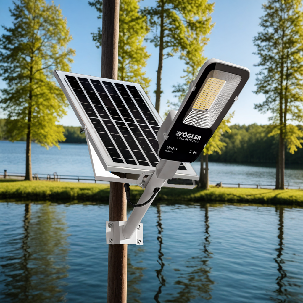Lampă solară puternică, senzor crepuscular, telecomandă, Vögler Professional 1500W