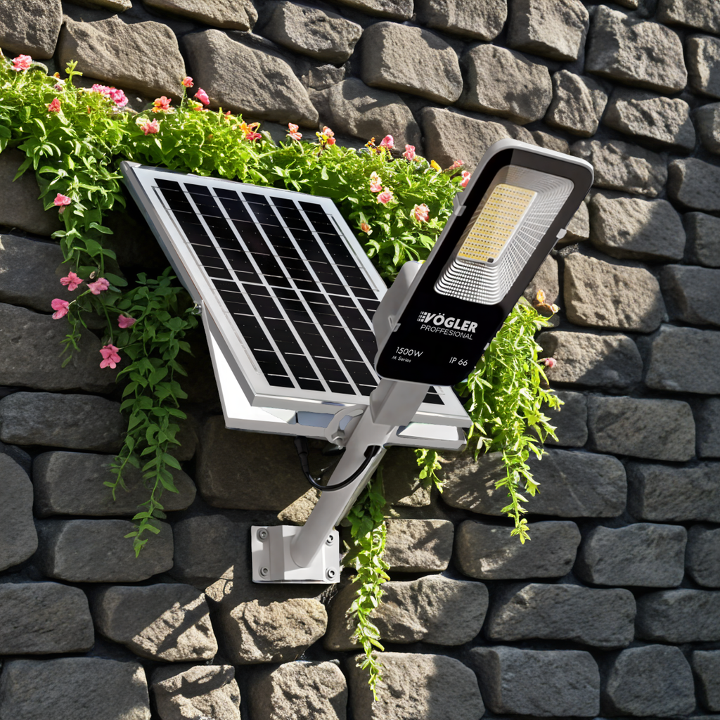 Lampă solară puternică, senzor crepuscular, telecomandă, Vögler Professional 1500W