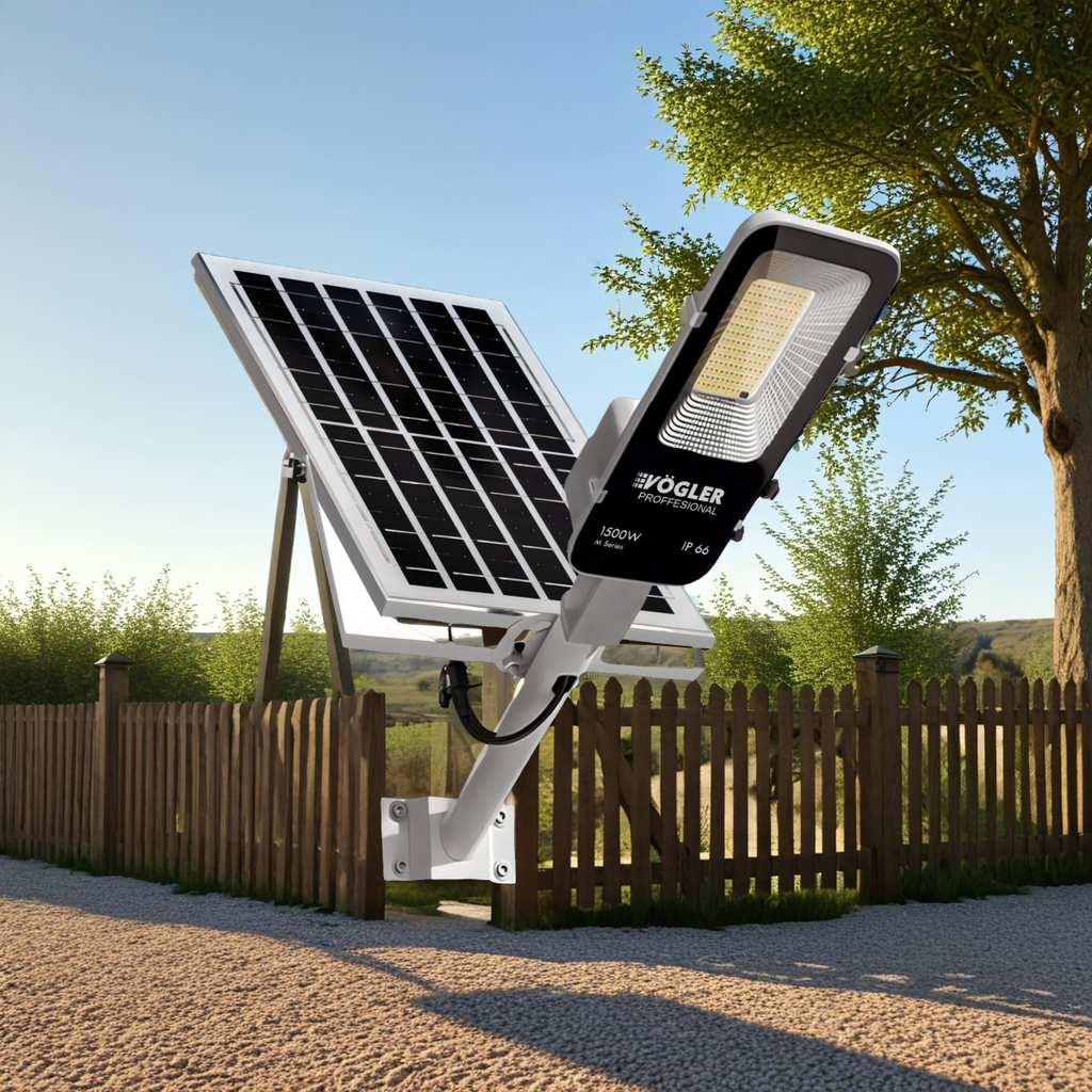 Lampă solară puternică, senzor crepuscular, telecomandă, Vögler Professional 1500W