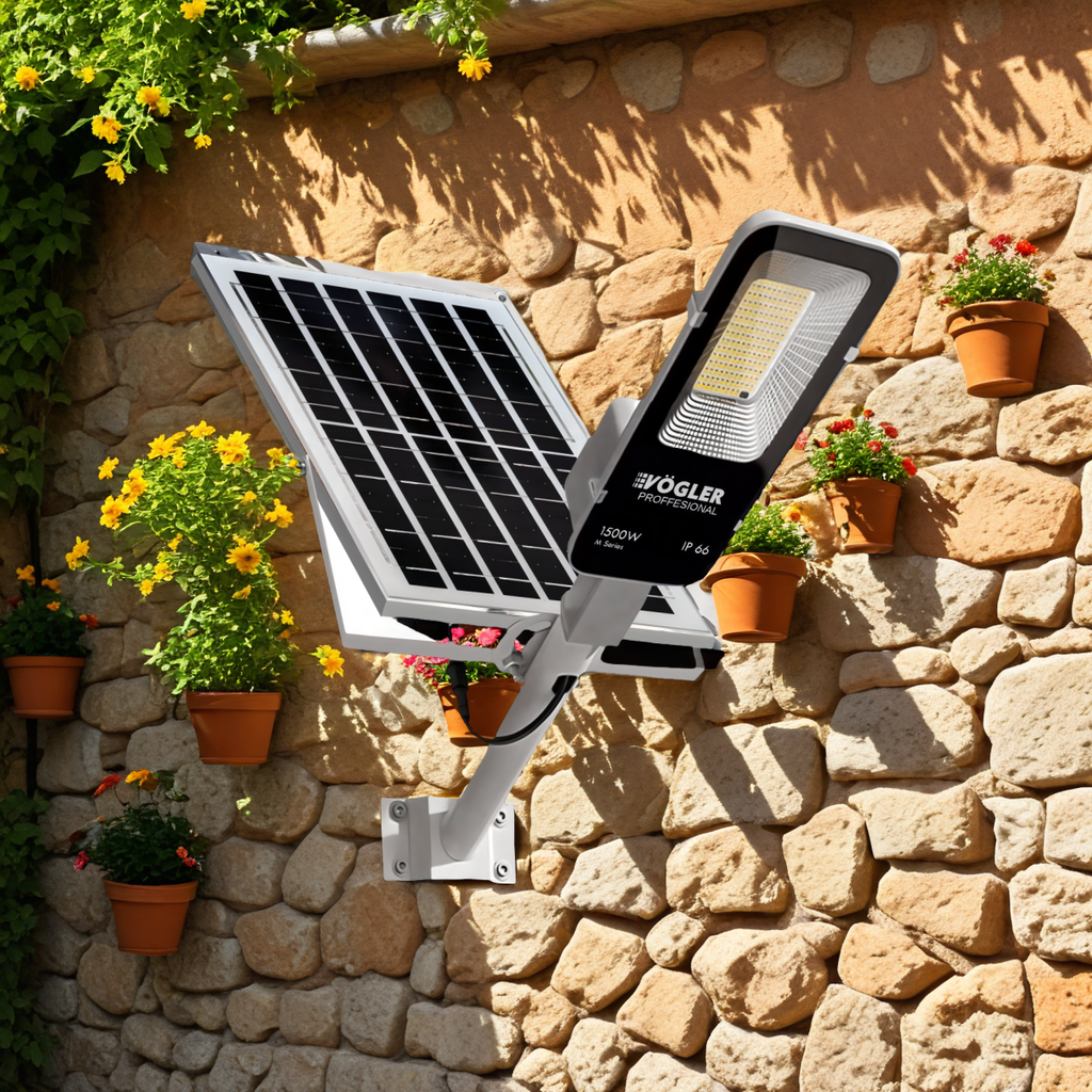 Lampă solară puternică, senzor crepuscular, telecomandă, Vögler Professional 1500W