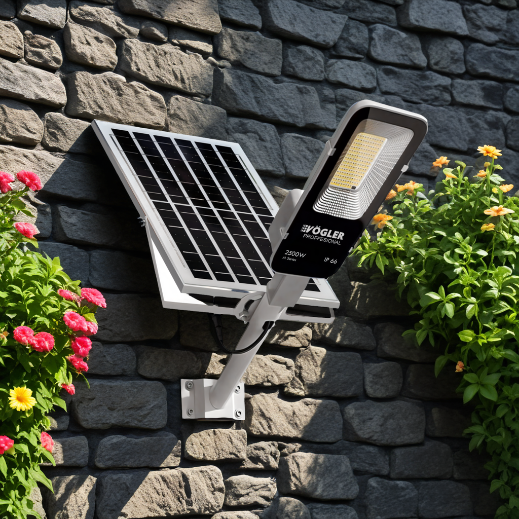 Lampă solară puternică, senzor crepuscular, telecomandă, Vögler Professional 2500W
