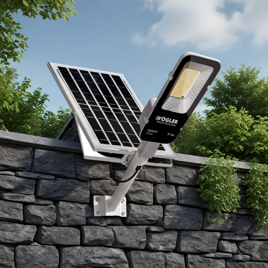 Lampă solară puternică, senzor crepuscular, telecomandă, Vögler Professional 2500W