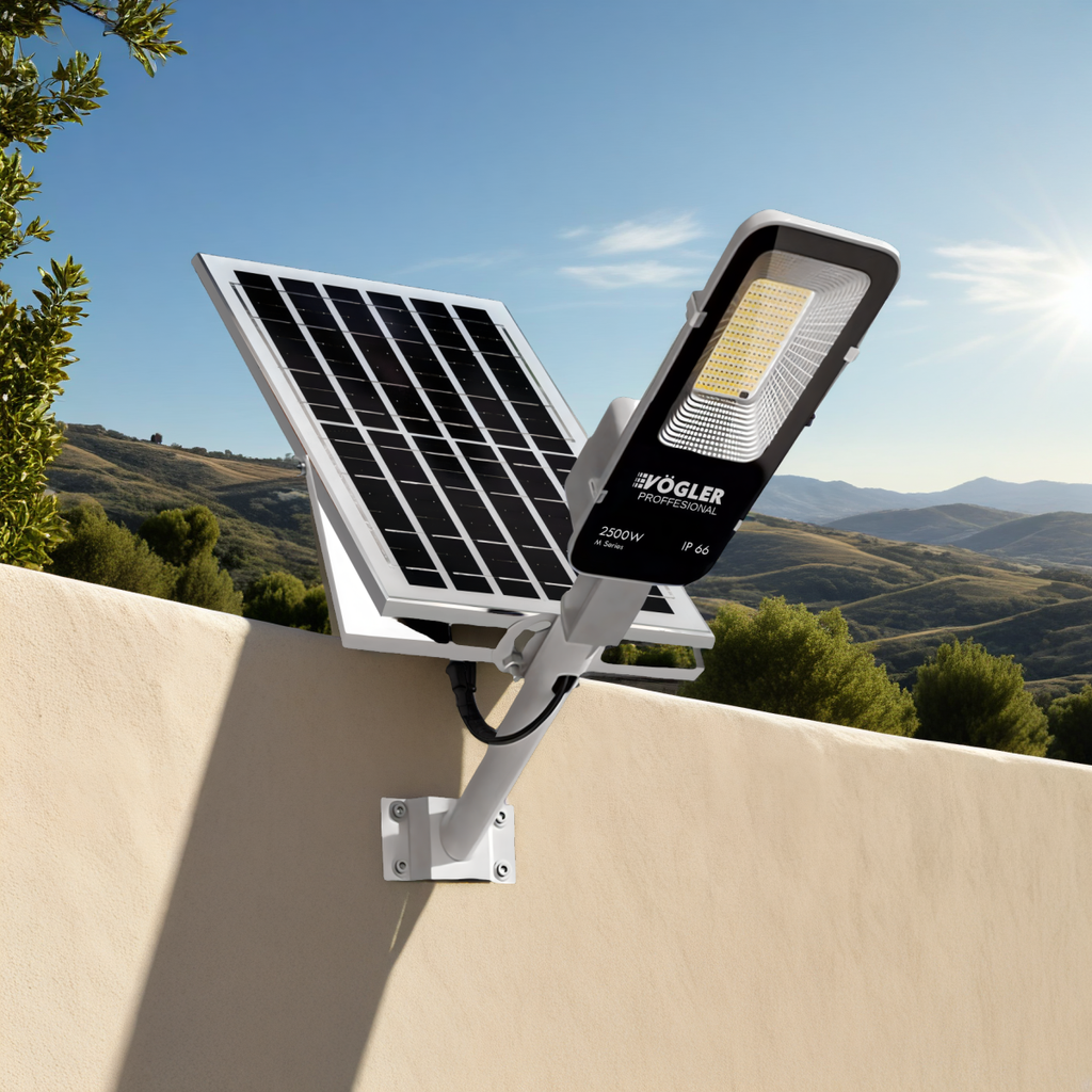Lampă solară puternică, senzor crepuscular, telecomandă, Vögler Professional 2500W