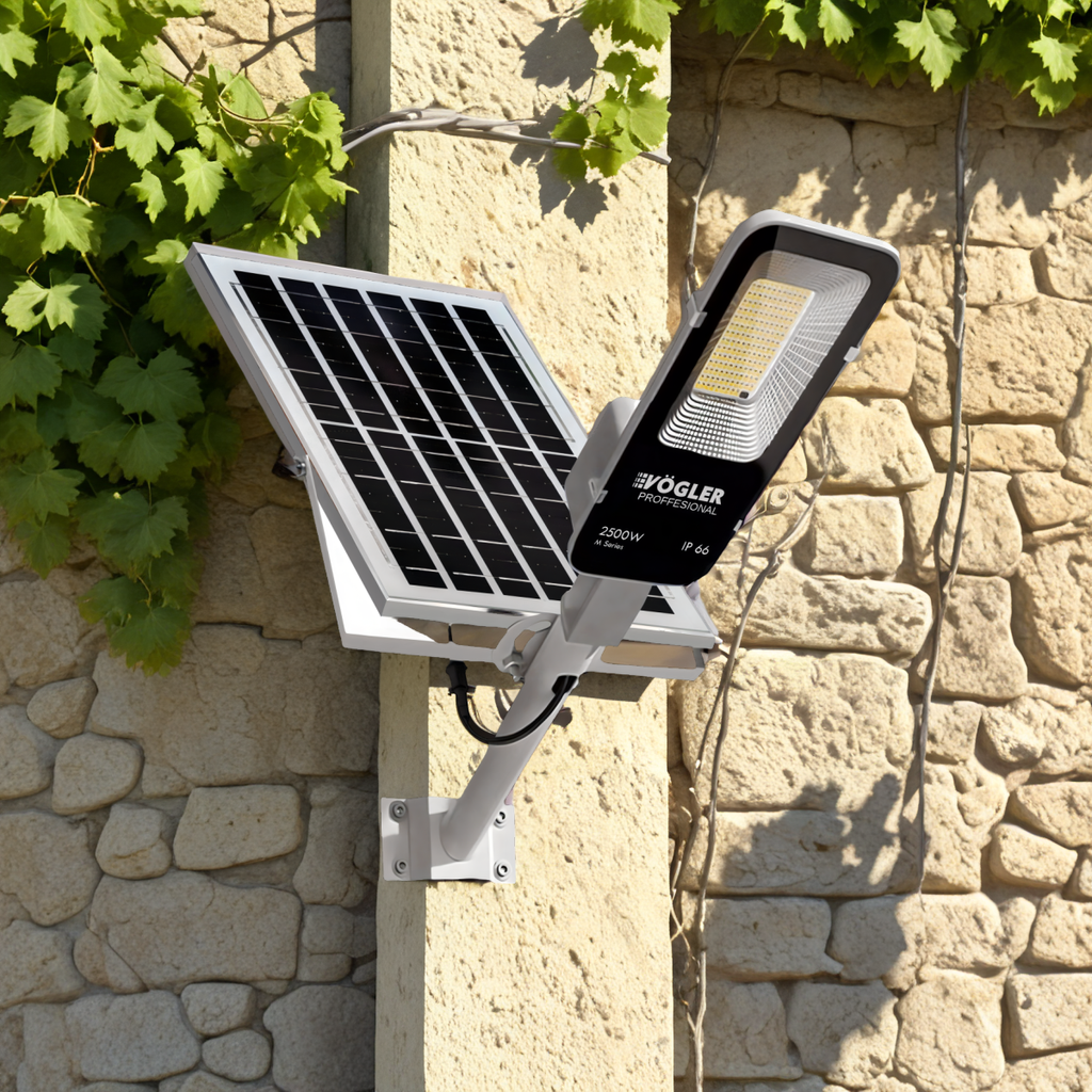 Lampă solară puternică, senzor crepuscular, telecomandă, Vögler Professional 2500W